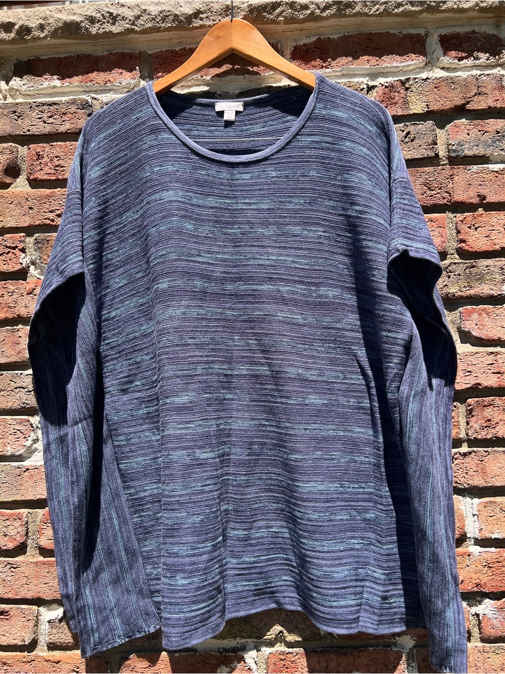 Pure Jill Sz L/LX P Striped Knit Poncho Sweater Top Cotton Boho Minimalist Beach